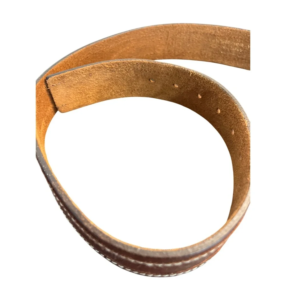 Genuine Leather Belt Mens Womens Brown Silver Buckle Classic Casual Size‎ 32 S